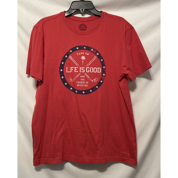 Life is Good T-Shirt Mens M Red Short Sleeve May The Course Be With You Crusher - Picture 2 of 9